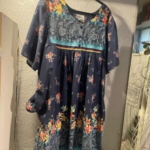 Navy Mumu House Dress with Floral Patterns